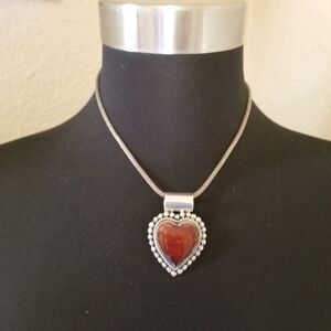 Sterling Silver Red Jasper Heart Necklace